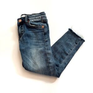 7 For All Mankind Kids Blue Denim Jeans with Frayed Hem